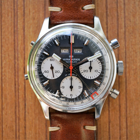 SOLD- 1960s Wakmann Triple Date chronograph